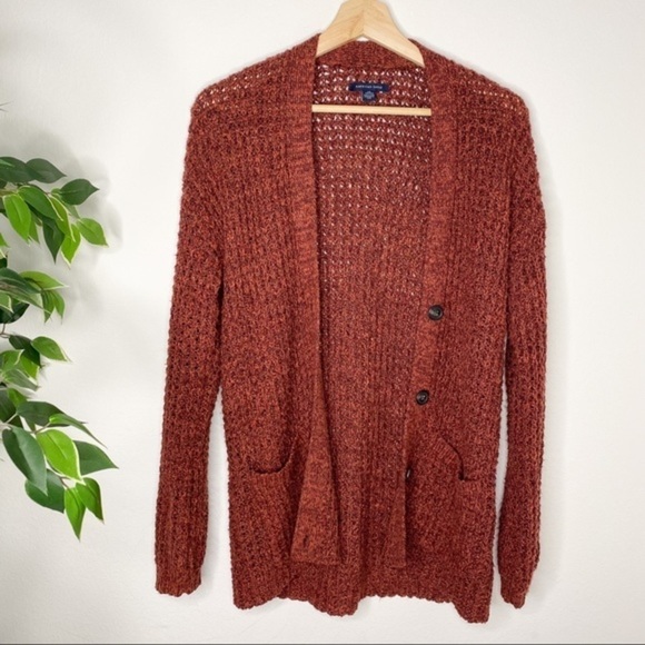 American Eagle Outfitters Chunky Knit Burgundy Sweater cardigan pullover - Picture 7 of 7